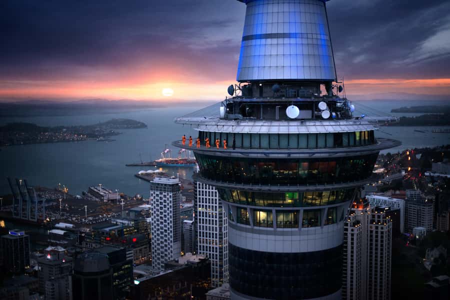 Auckland: Sky Tower SkyWalk - 192m High Edge Walk - The ledge walk details: harnessed safety, 1.2m width, and the no-rail factor